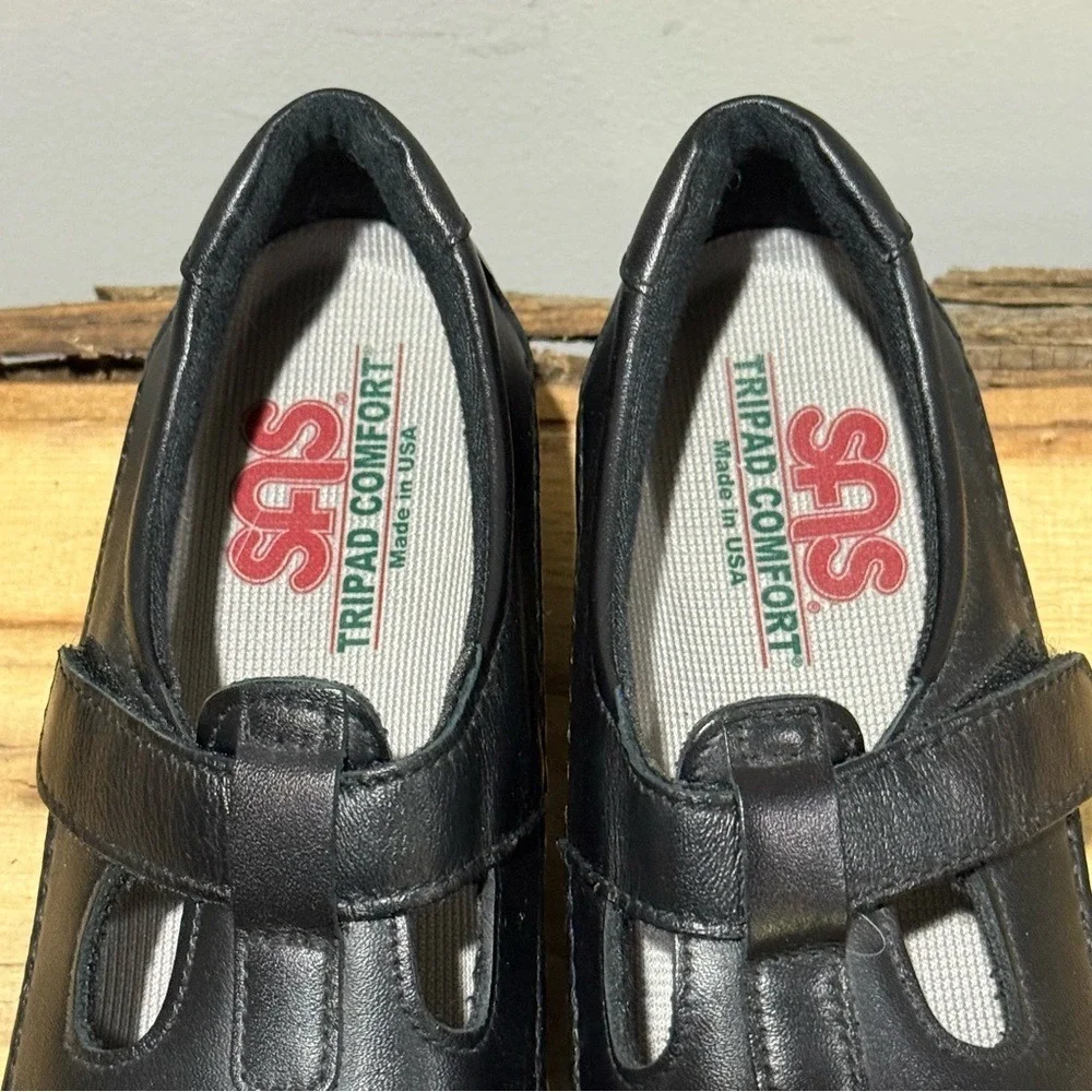 SAS Roamer womens‎ black leather strap loafers size 6N A26